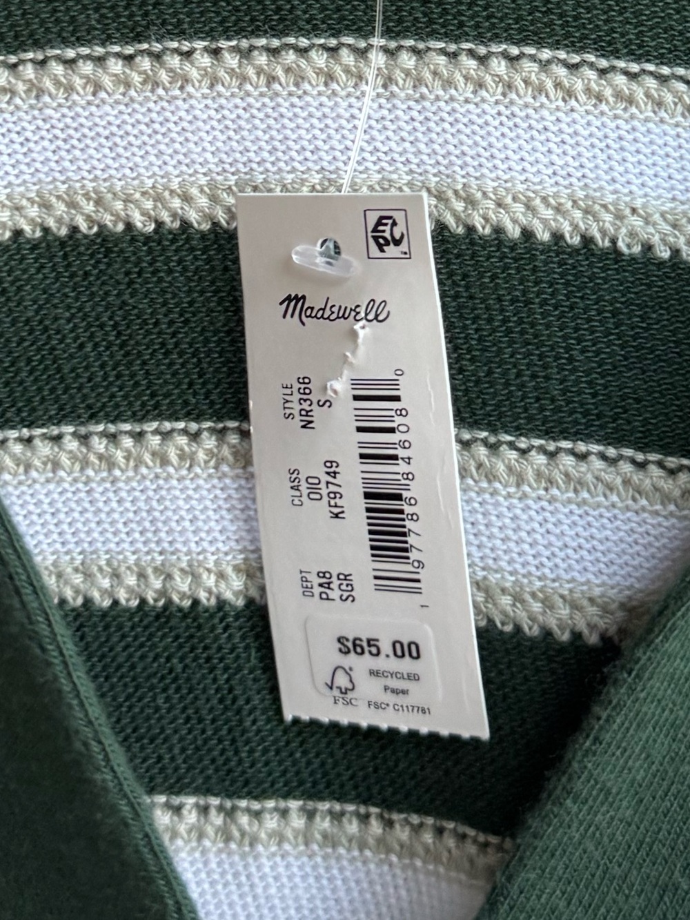 Madewell Striped Knit Polo Top Green & White Size S - Picture 7 of 7